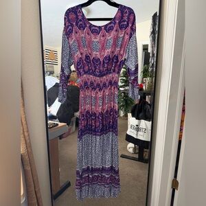 Free People Vibrant Purple and Pink Long Sleeve Dress